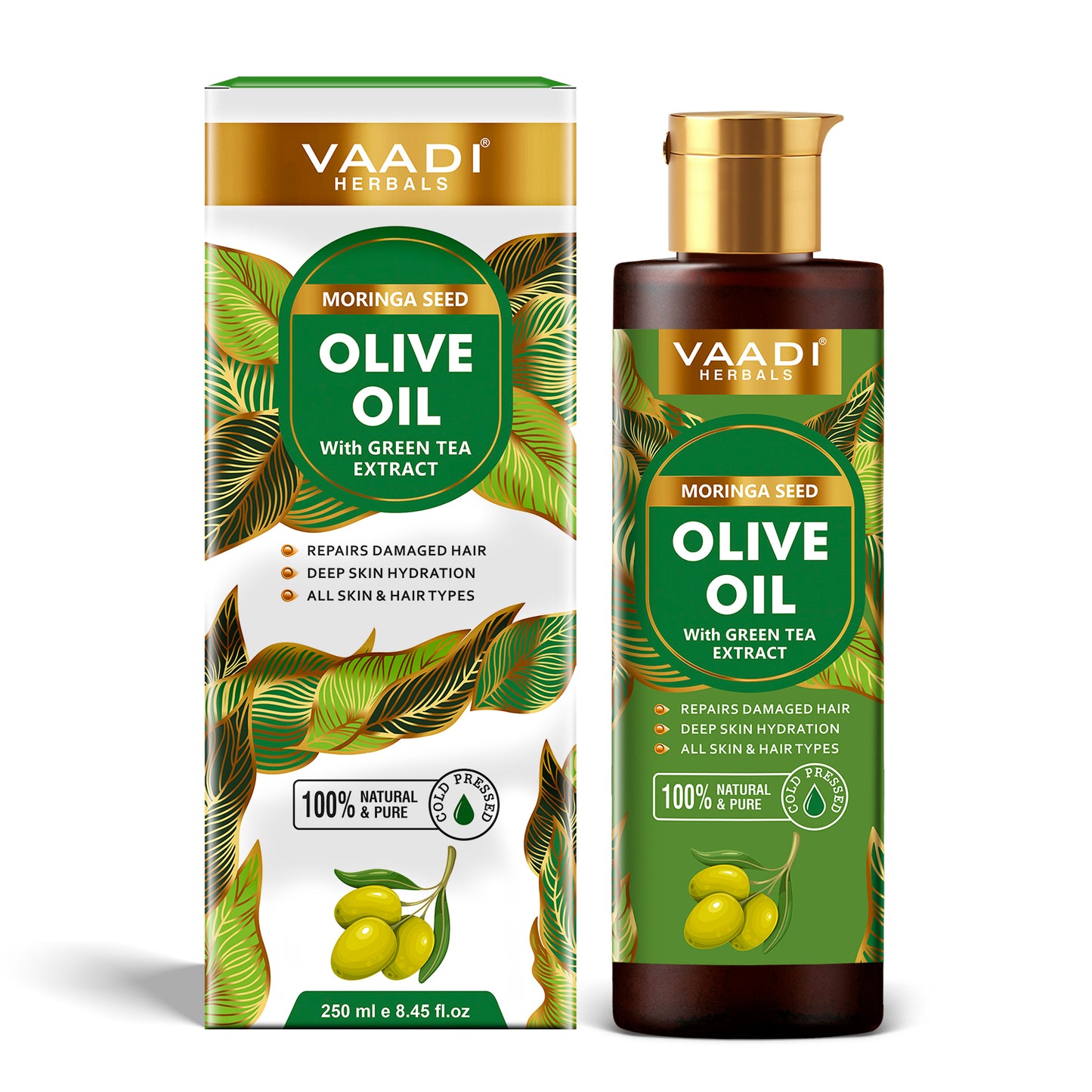 Cold Pressed Moringa Seed Olive Oil with Green Tea Extract- Repairs Damaged Hair-Deep Moisturisation -Skin Hydrating-Strengthens Hair -For All Types of Skin & Hair-250ml