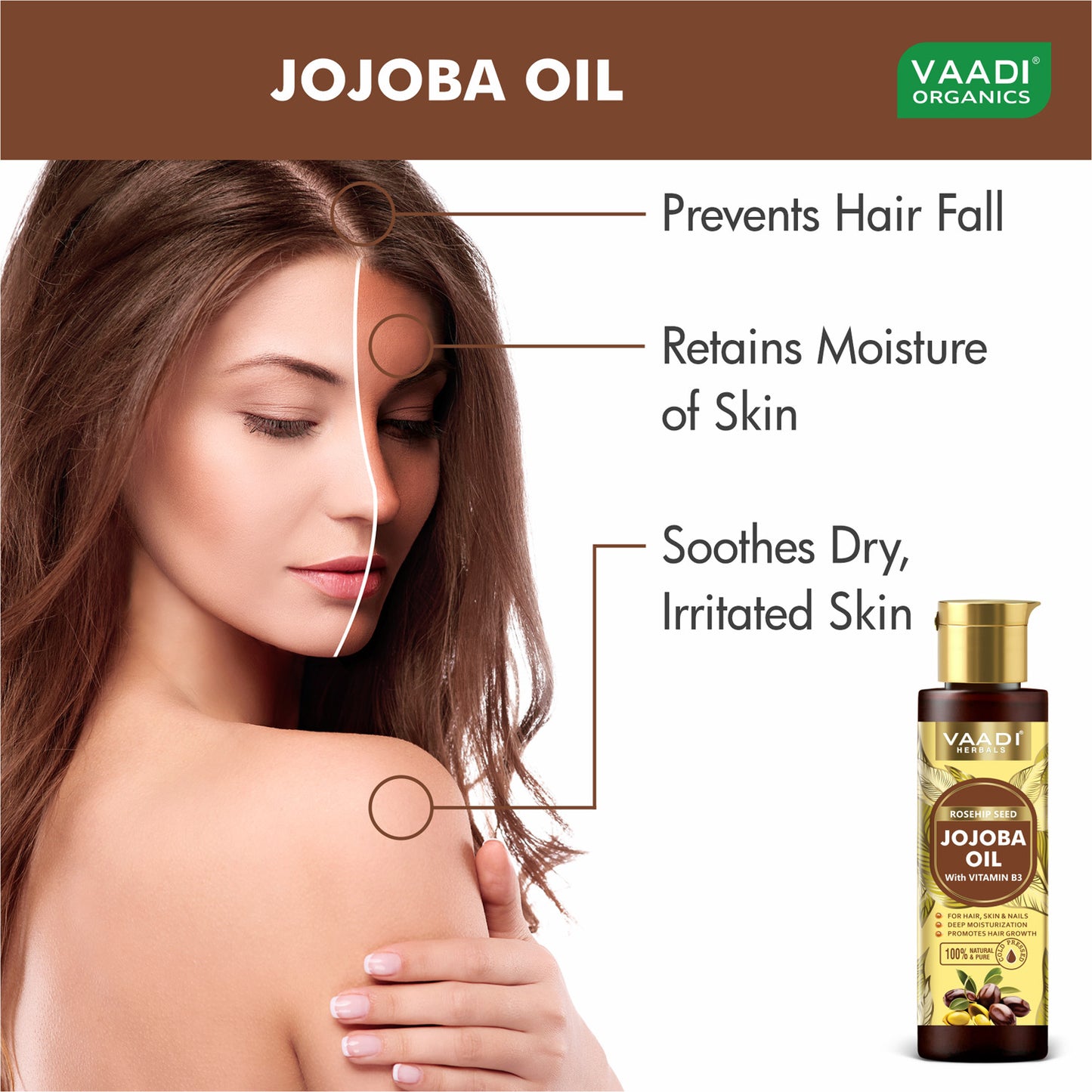 Cold Pressed Rosehip Seed Jojoba Oil with Vitamin B3-For Hair, Skin & Nails-Jojoba Oil Promotes Hair Growth-Skin Moisturisation-Anti Hair-Fall-For All Types of Skin & Hair-120ml