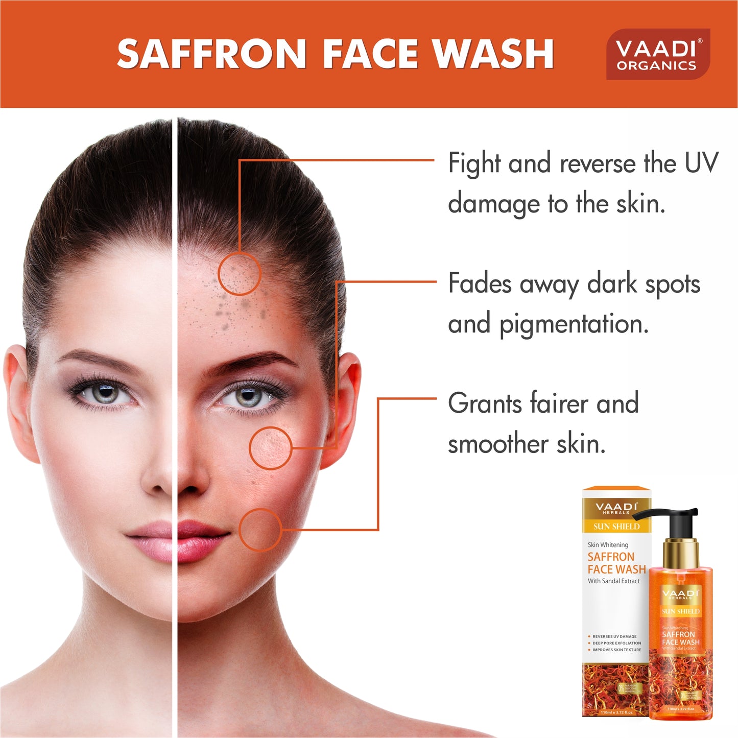 Organic Skin Whitening Saffron Face Wash With Sandal Extract (110 ml)