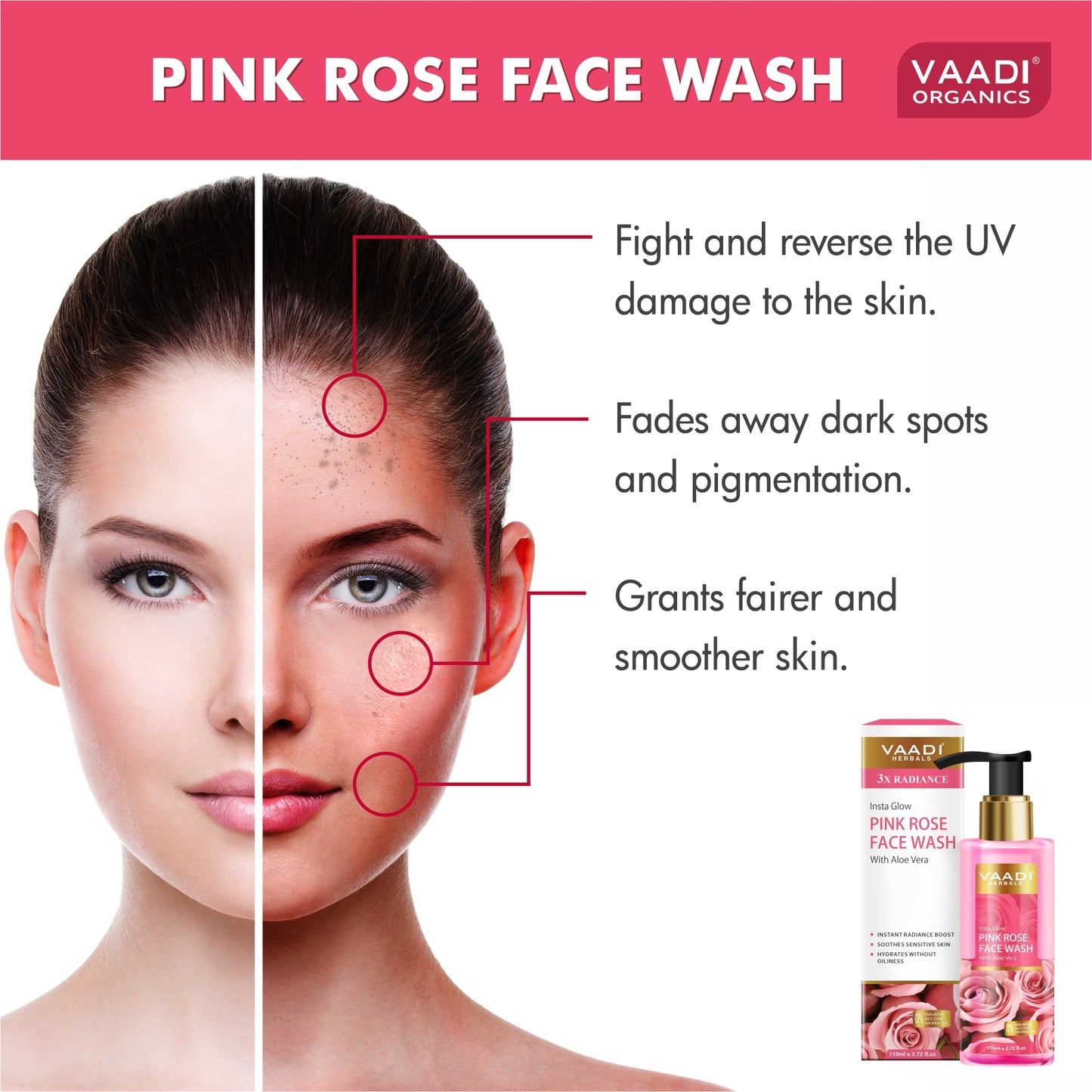 Insta Glow Pink Rose Face wash with Aloe vera extract ( 110 ml)