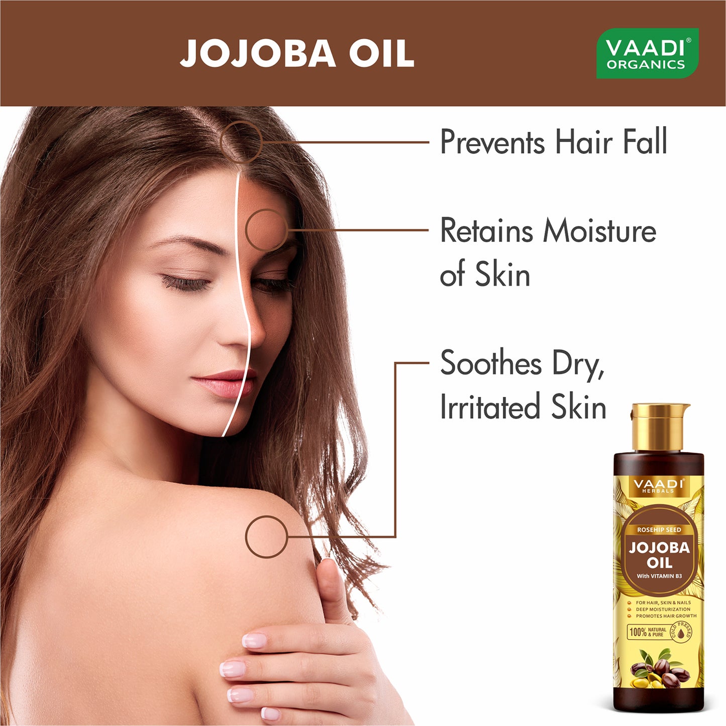 Cold Pressed Rosehip Seed Jojoba Oil with Vitamin B3-For Hair, Skin & Nails-Jojoba Oil Promotes Hair Growth-Skin Moisturisation-Anti Hair-Fall-For All Types of Skin & Hair-250ml