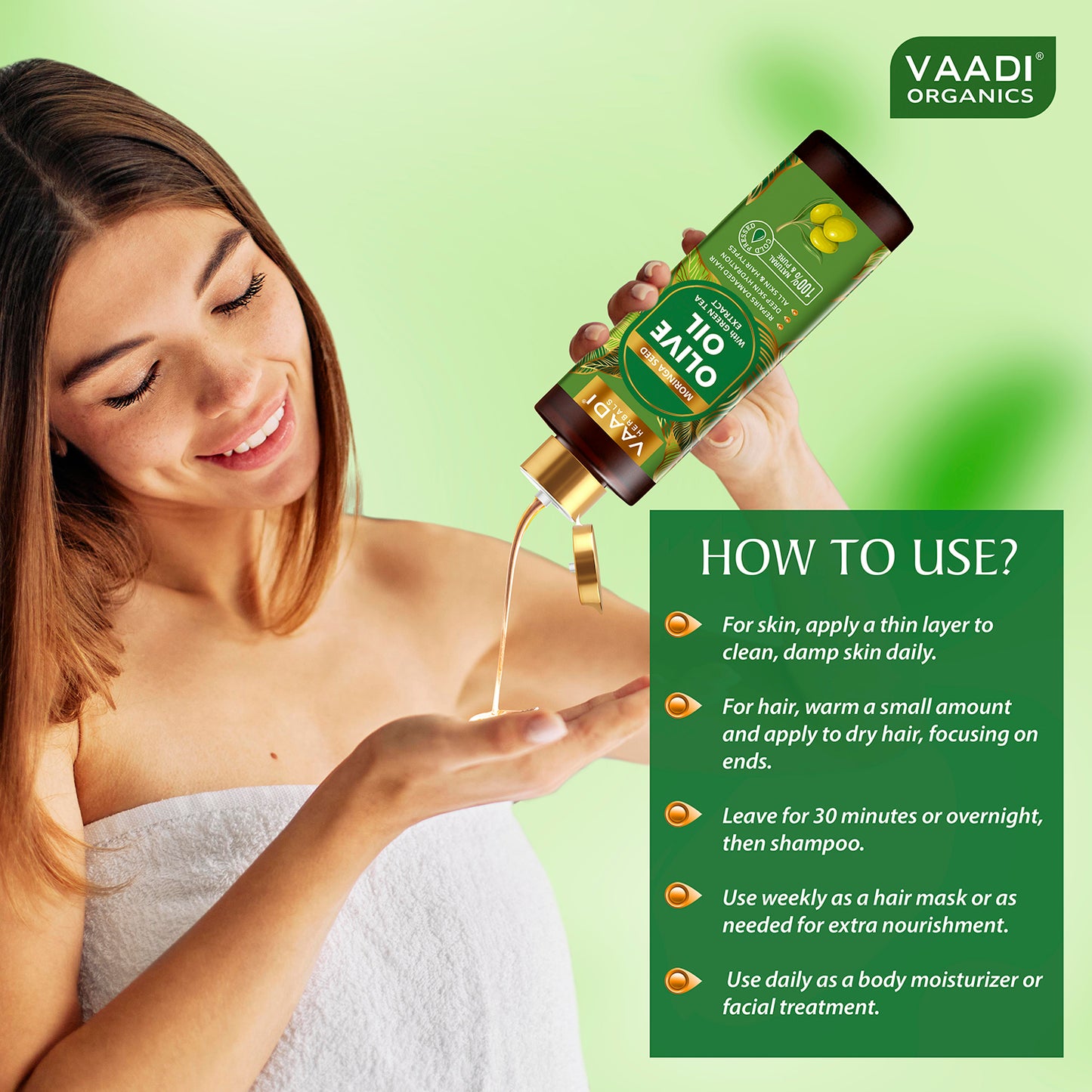 Cold Pressed Moringa Seed Olive Oil with Green Tea Extract- Repairs Damaged Hair-Deep Moisturisation -Skin Hydrating-Strengthens Hair -For All Types of Skin & Hair-250ml