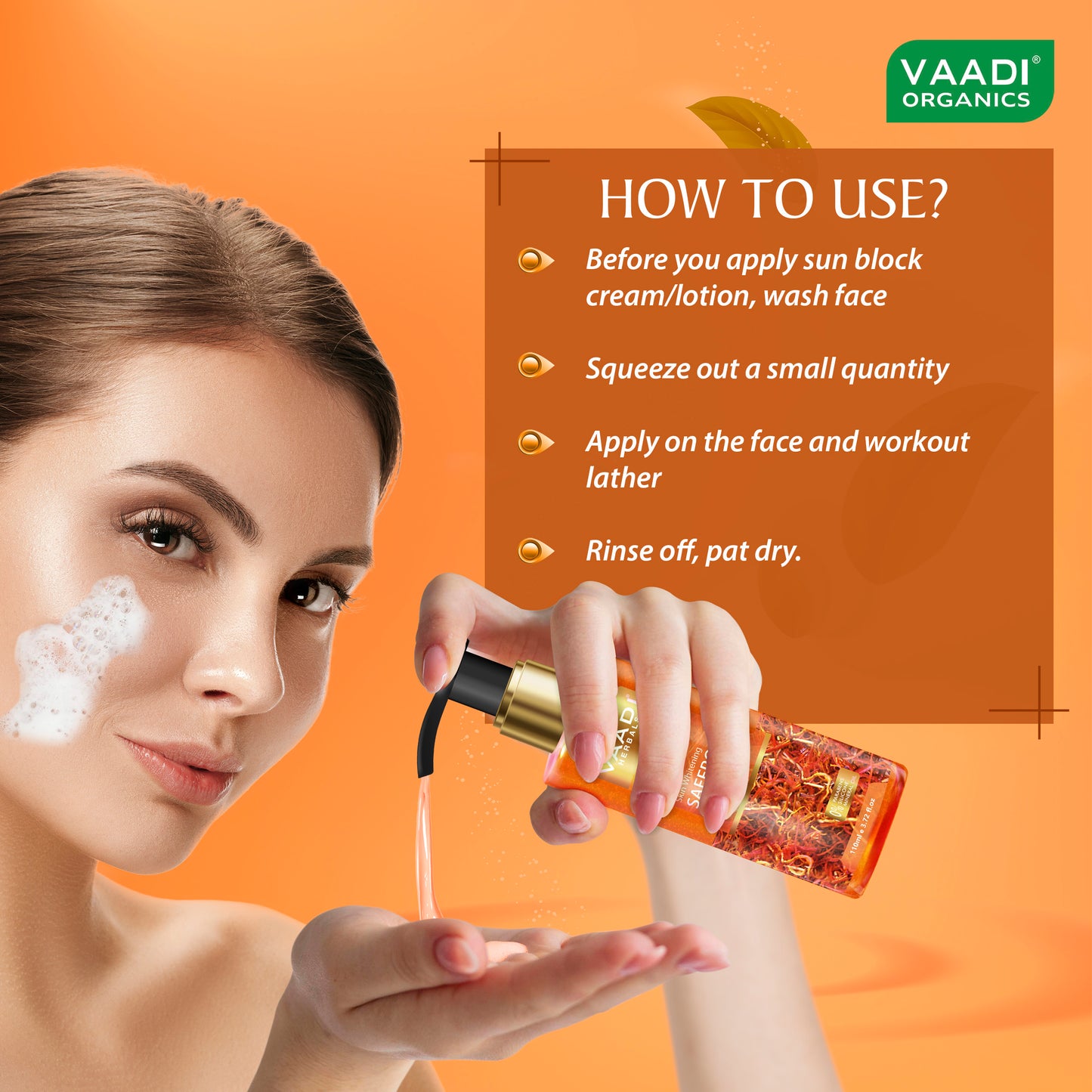 Organic Skin Whitening Saffron Face Wash With Sandal Extract (110 ml)