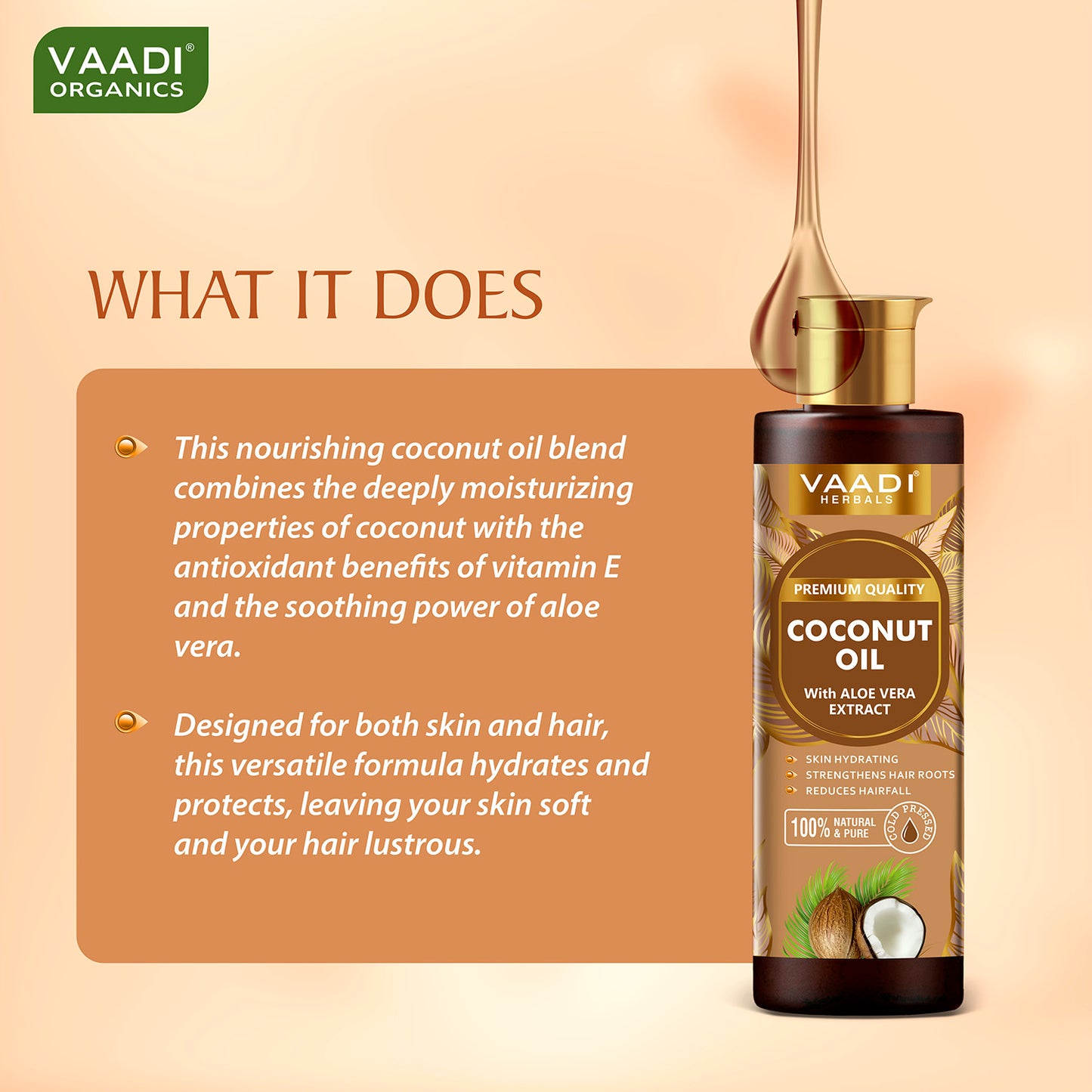 100% Pure Coconut oil with Aloe Vera- Anti-hairfall-Moisturizes Dry Skin-Promotes Hair Growth-Skin Hydrating-For All Types of Skin & Hair - 250ml
