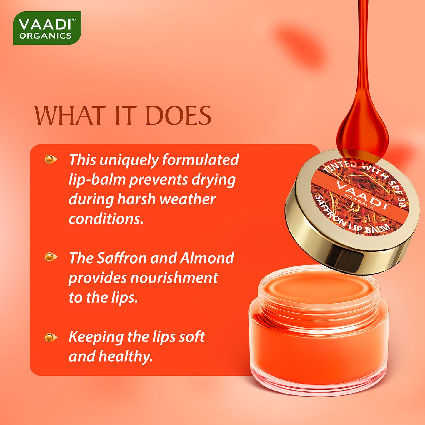 Tinted Saffron Lip Balm with SPF30 for Dry, Chapped & Sun Damaged Lips (10 gms)