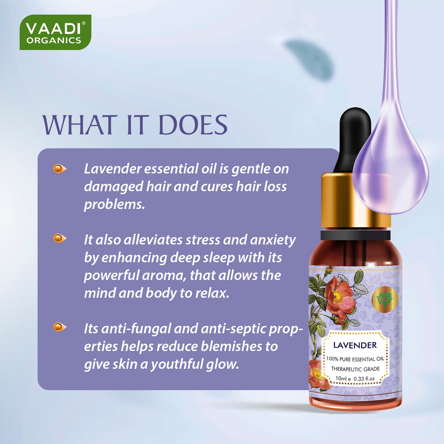 Lavender Essential Oil - Prevents Hairfall, Relieves Stress, Soothes Skin - 100% Pure Therapeutic Grade (10 ml)