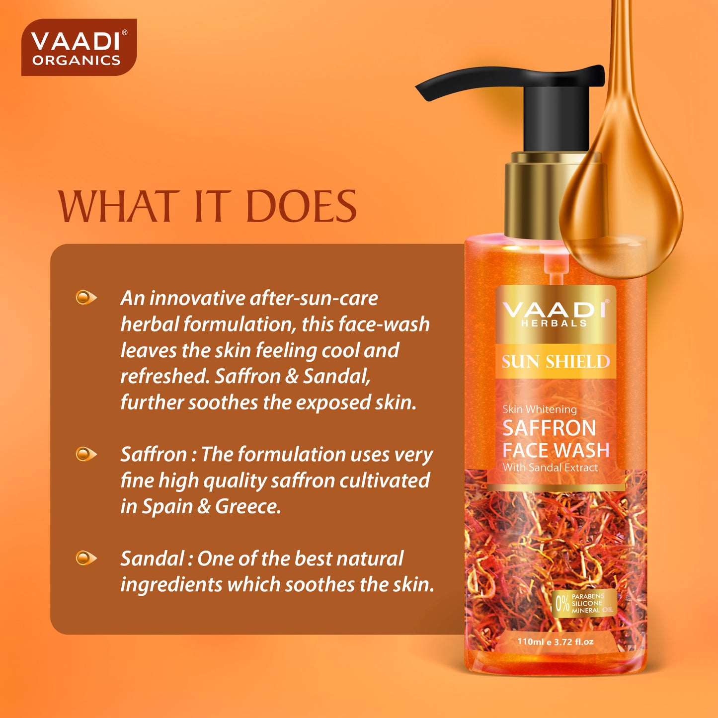 Organic Skin Whitening Saffron Face Wash With Sandal Extract (110 ml)