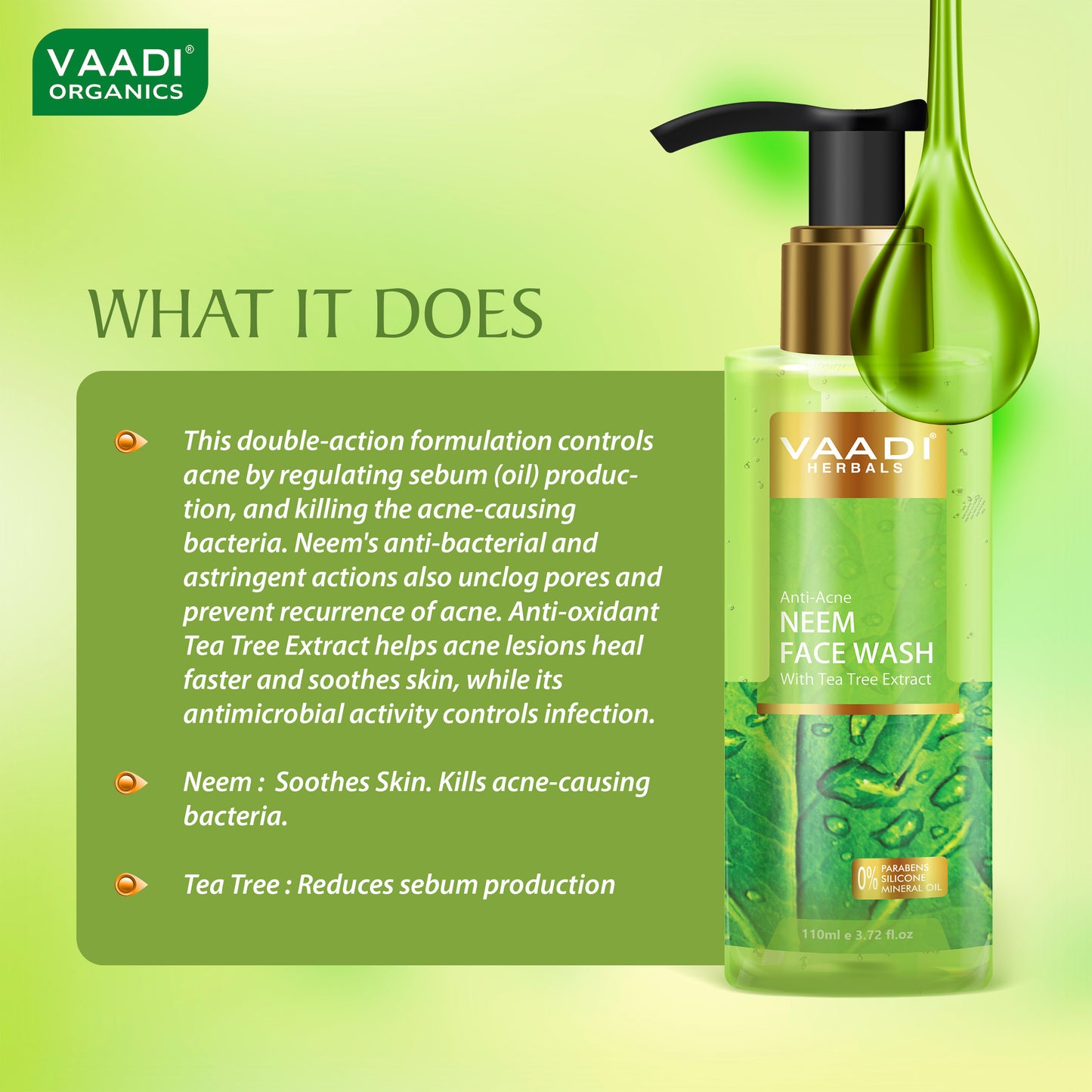 Organic Anti-Acne Neem Face Wash With Tea Tree Extract (110 ml)