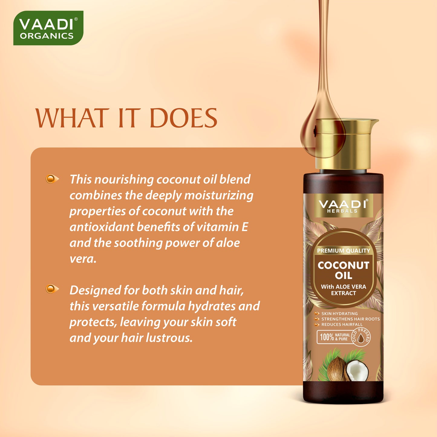 100% Pure Coconut oil with Aloe Vera- Anti-hairfall-Moisturizes Dry Skin-Promotes Hair Growth-Skin Hydrating-For All Types of Skin & Hair- 120ml