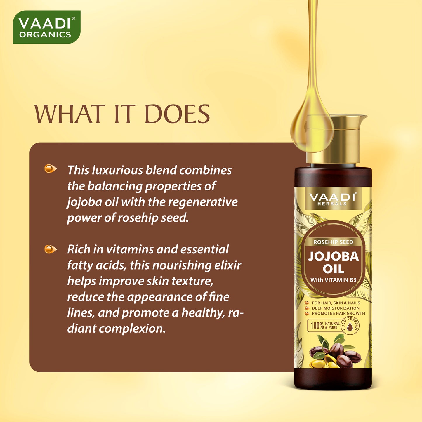 Cold Pressed Rosehip Seed Jojoba Oil with Vitamin B3-For Hair, Skin & Nails-Jojoba Oil Promotes Hair Growth-Skin Moisturisation-Anti Hair-Fall-For All Types of Skin & Hair-120ml