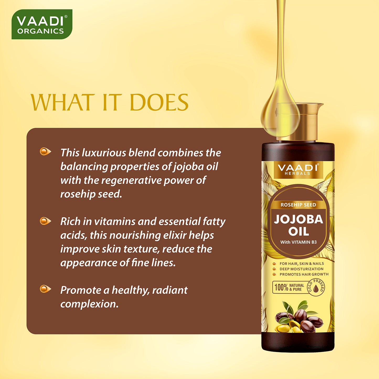 Cold Pressed Rosehip Seed Jojoba Oil with Vitamin B3-For Hair, Skin & Nails-Jojoba Oil Promotes Hair Growth-Skin Moisturisation-Anti Hair-Fall-For All Types of Skin & Hair-250ml