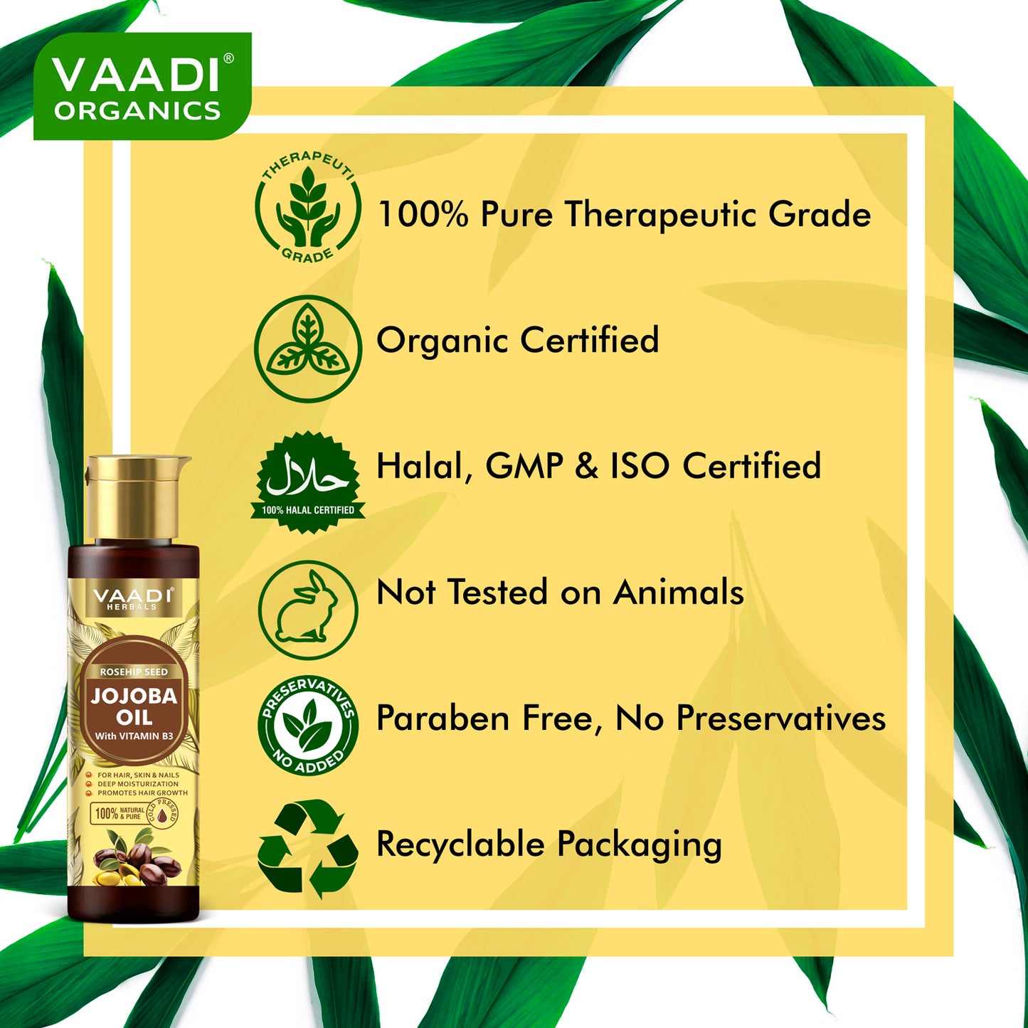 Cold Pressed Rosehip Seed Jojoba Oil with Vitamin B3-For Hair, Skin & Nails-Jojoba Oil Promotes Hair Growth-Skin Moisturisation-Anti Hair-Fall-For All Types of Skin & Hair-120ml