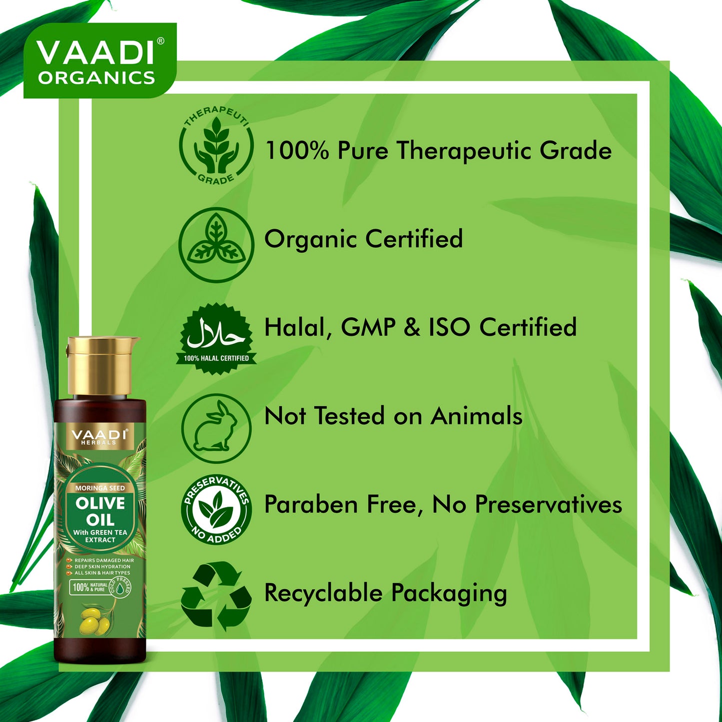 Cold Pressed Moringa Seed Olive Oil with Green Tea Extract- Repairs Damaged Hair-Deep Moisturisation -Skin Hydrating-Strengthens Hair -For All Types of Skin & Hair-120ml