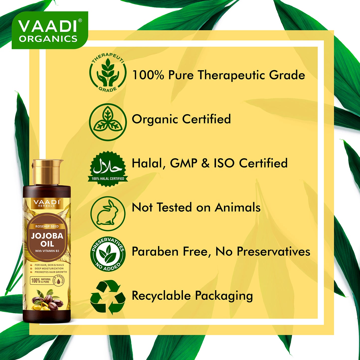 Cold Pressed Rosehip Seed Jojoba Oil with Vitamin B3-For Hair, Skin & Nails-Jojoba Oil Promotes Hair Growth-Skin Moisturisation-Anti Hair-Fall-For All Types of Skin & Hair-250ml