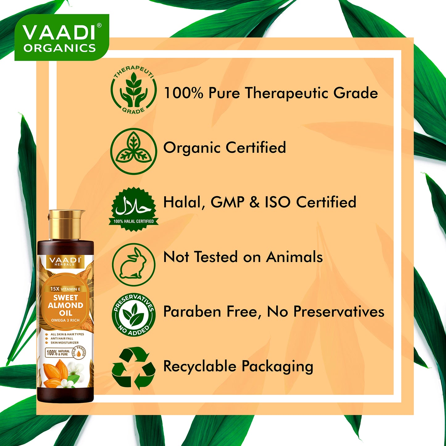 Cold-Pressed Sweet Almond Oil with Vitamin E - Anti Hair Fall - Removes Dark Circles- Skin Moisturizer-Promotes Hair Growth- 250ml