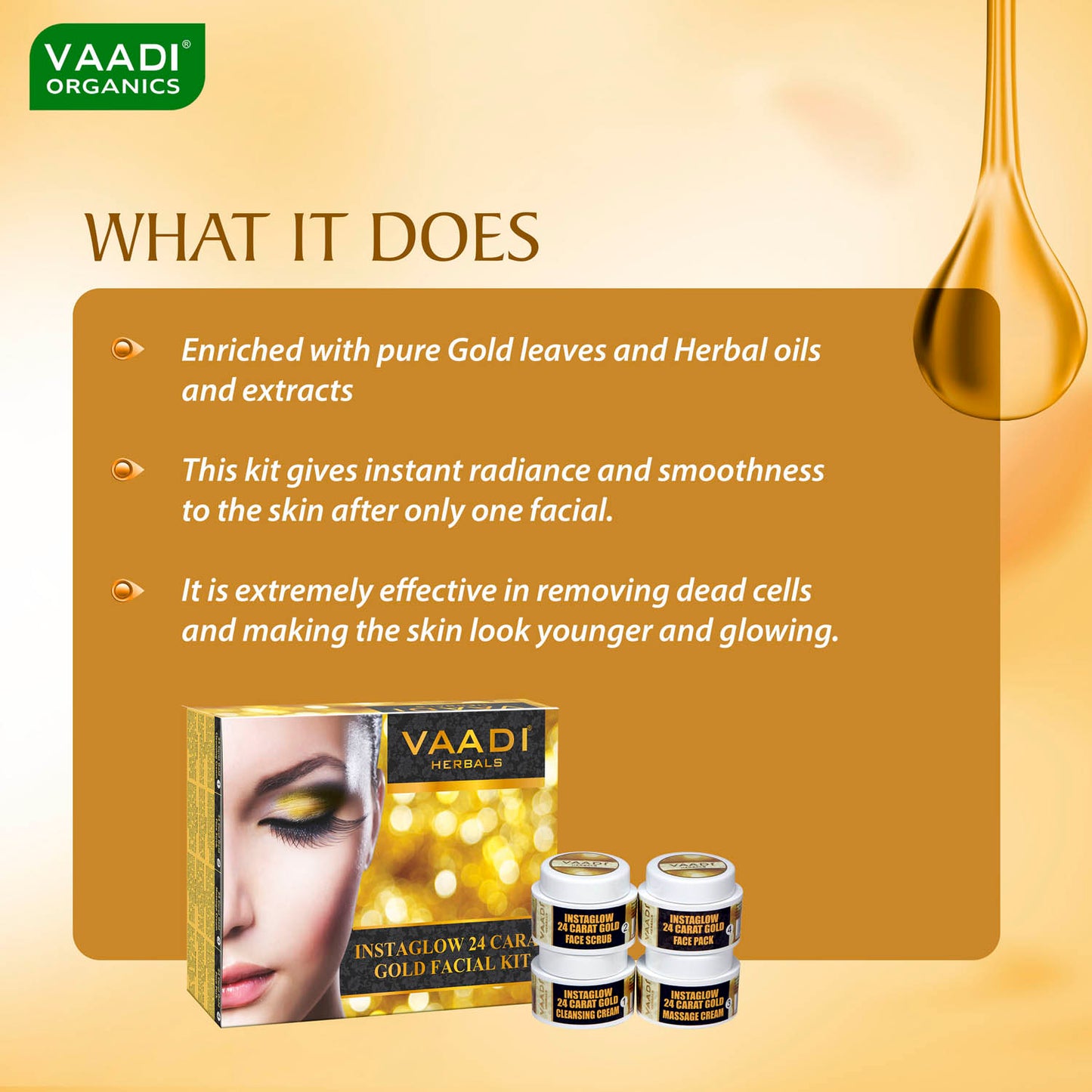 Gold Facial Kit - 24 Carat Gold Leaves, Marigold & Wheatgerm Oil, Lemon Peel Extract (70 gms)