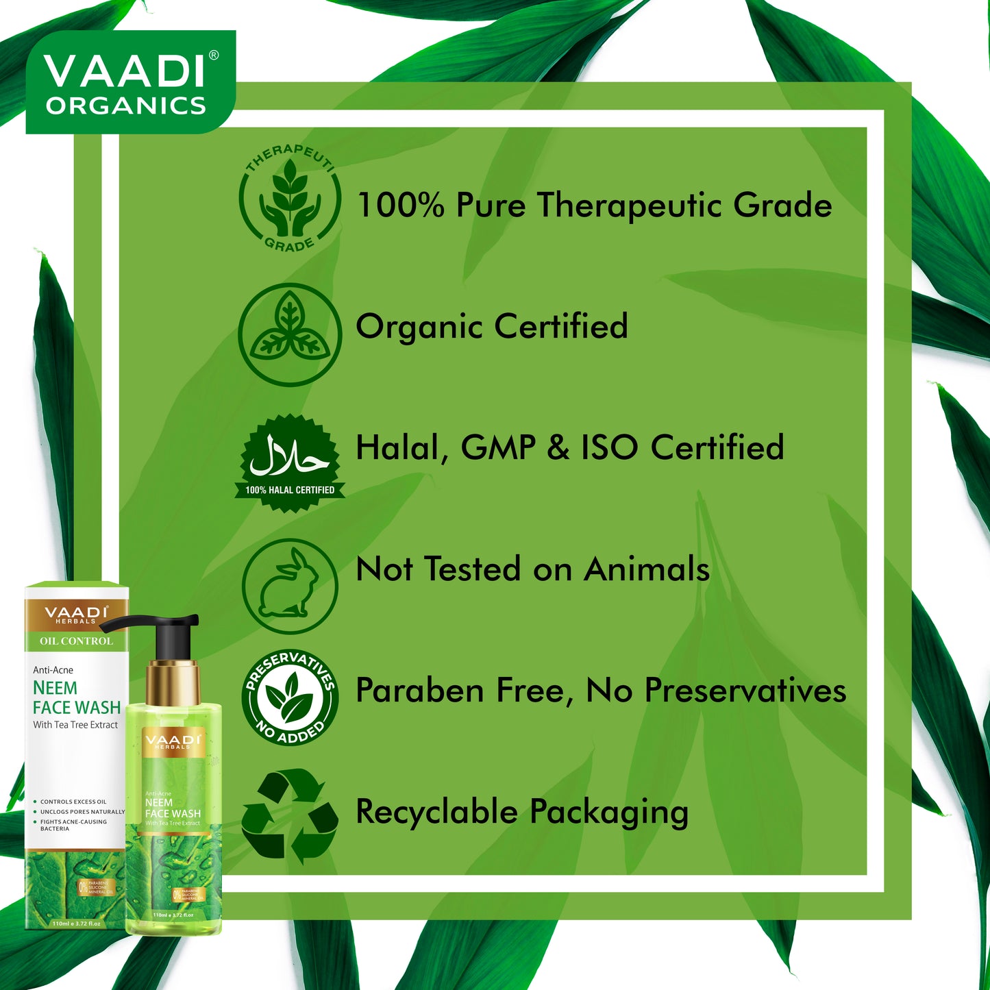Organic Anti-Acne Neem Face Wash With Tea Tree Extract (110 ml)