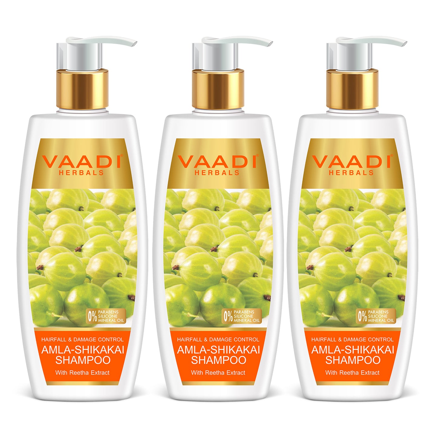 Pack of 3 Amla Shikakai Shampoo - Hairfall & Damage Control (350 ml X 3)