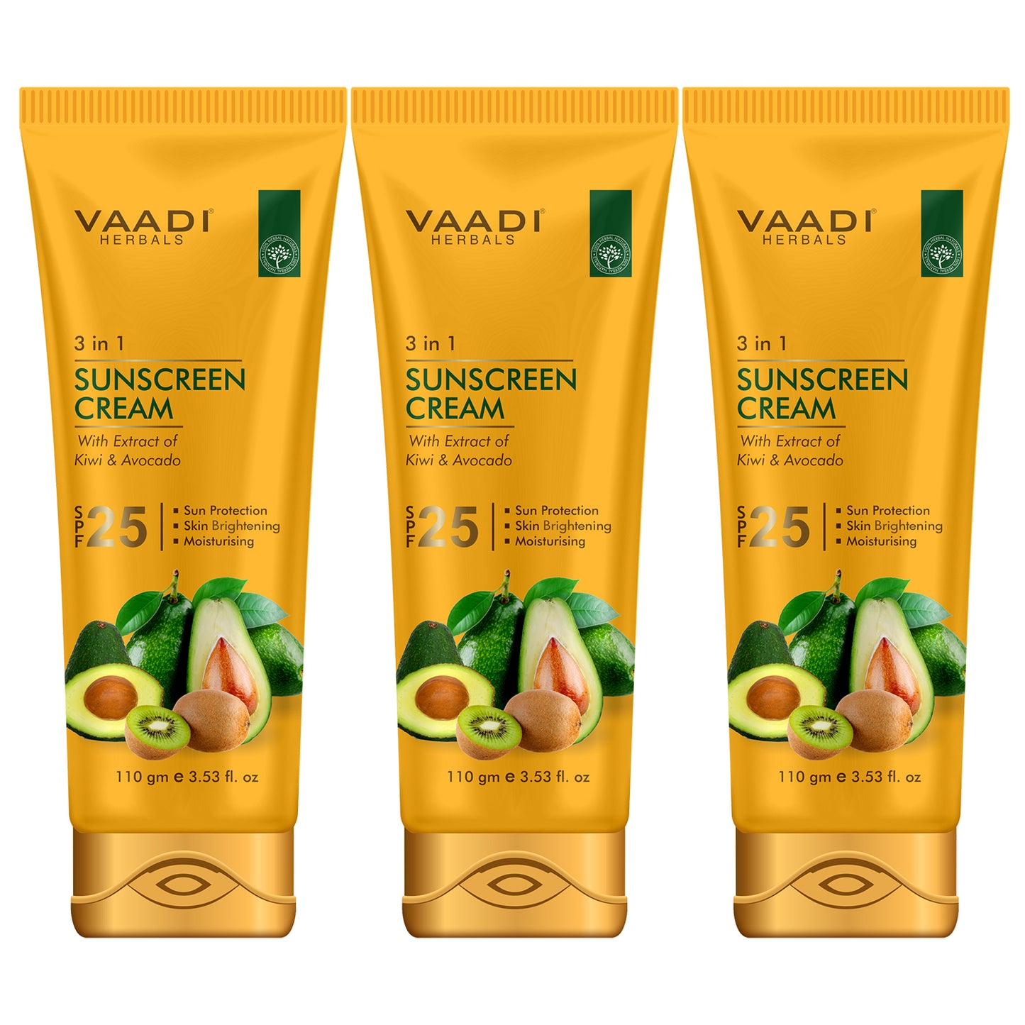 Pack of 3 Sunscreen Cream SPF-25 with Extracts of Kiwi & Avocado (110 gms x 3)