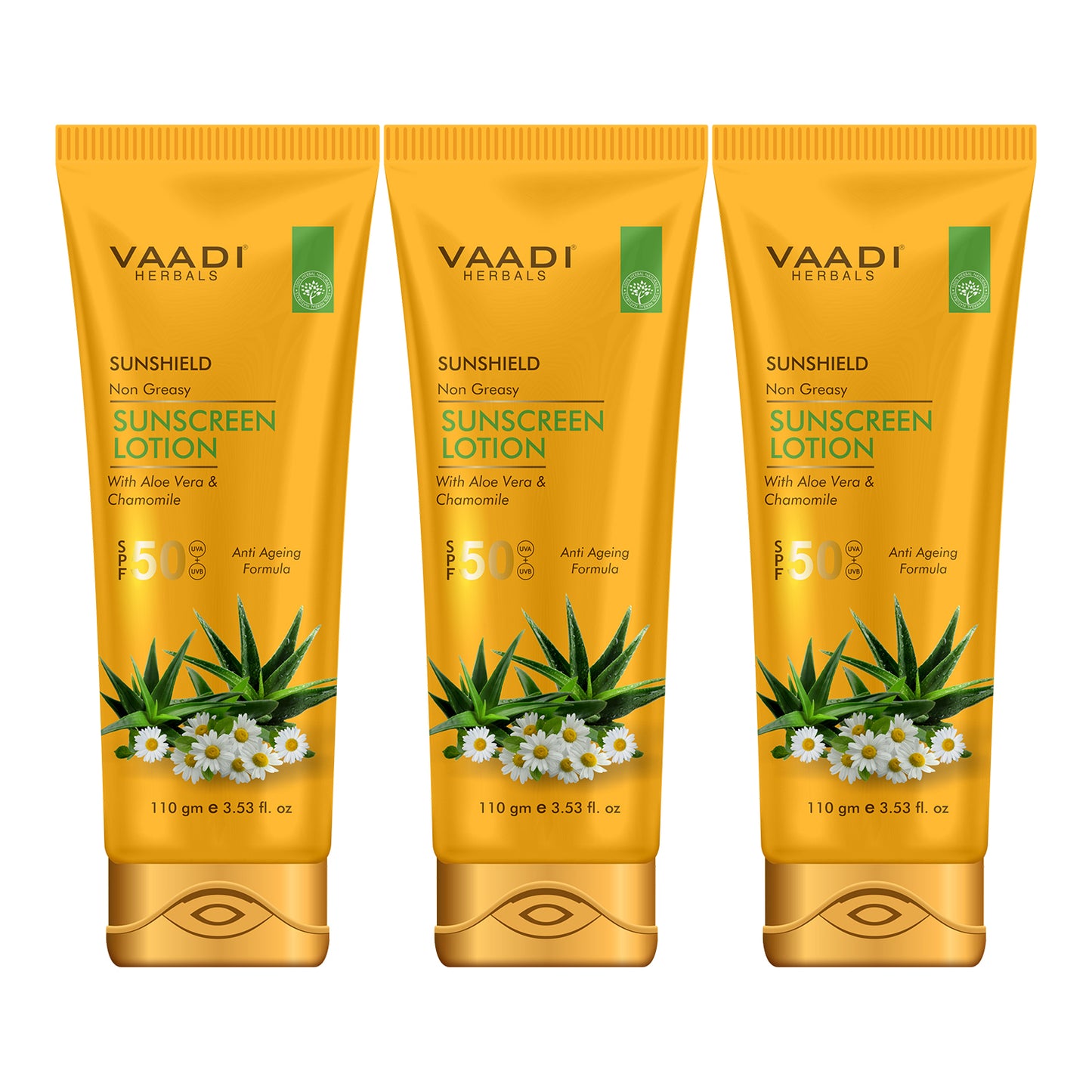 Pack of 3 Sunscreen Lotion SPF-50 with Aloe Vera & Chamomile (110 ml x 3)