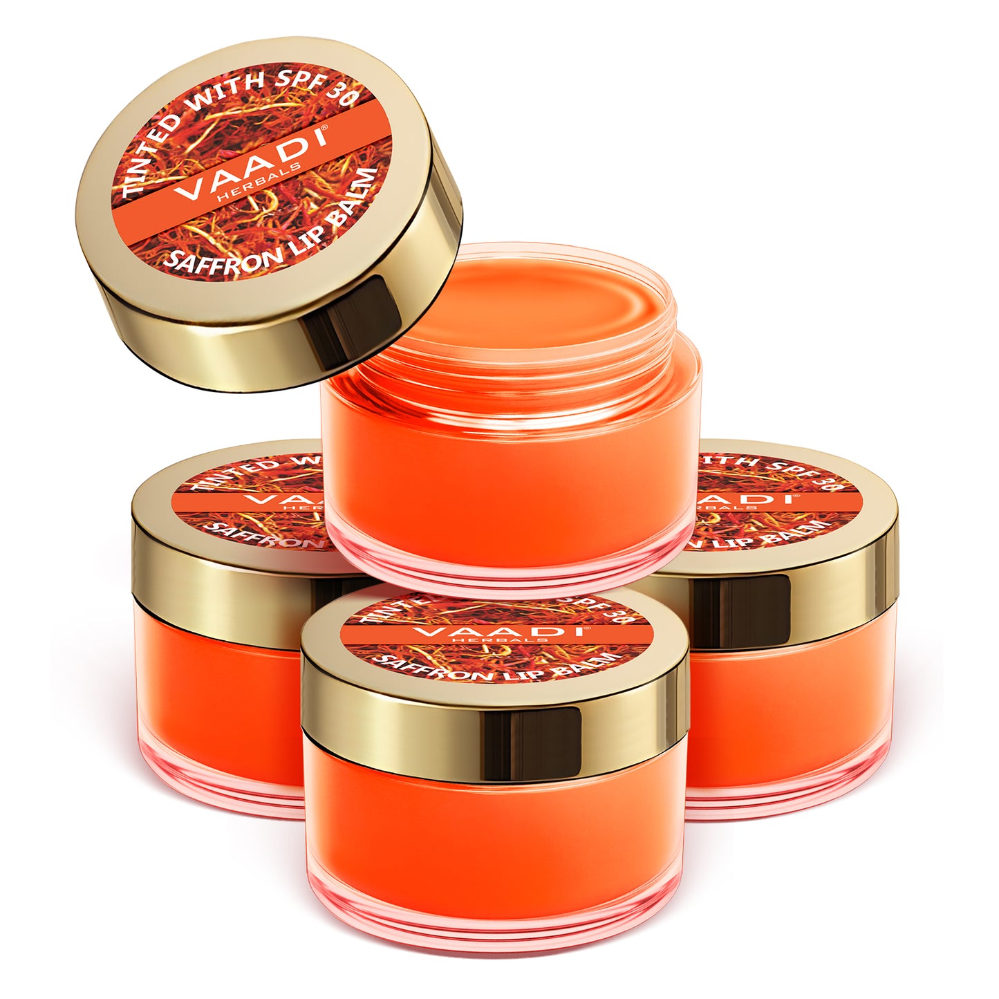 Tinted Saffron Lip Balm with SPF30 for Dry, Chapped & Sun Damaged Lips (6 gms x 4)