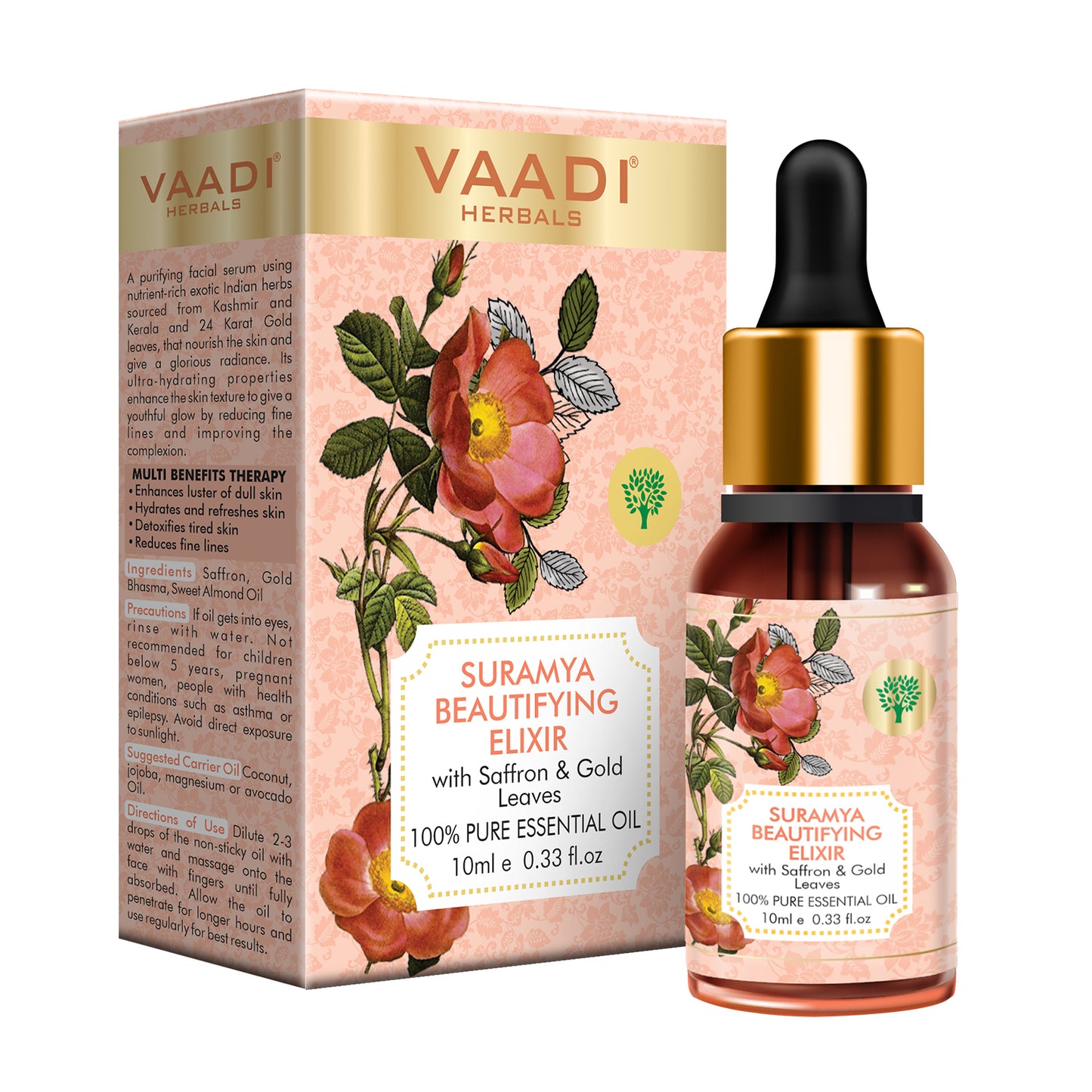 Suramya Beautifying Elixr (Pure Mix of Saffron, 24k Gold Leaves & Sweet Almond Oil) - Reduces Fine Lines, Improves Skin Complexion & Gives a Natural Glow (10 ml)