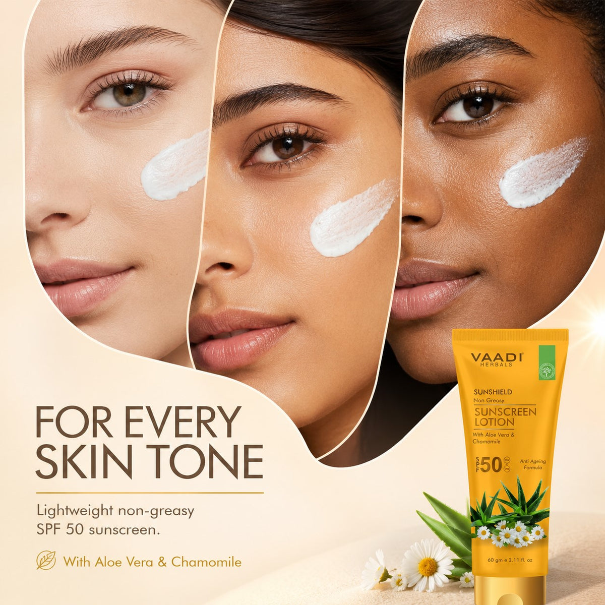 Pack of 3 Sunscreen Lotion SPF-50 with Aloe Vera & Chamomile (110 ml x 3)