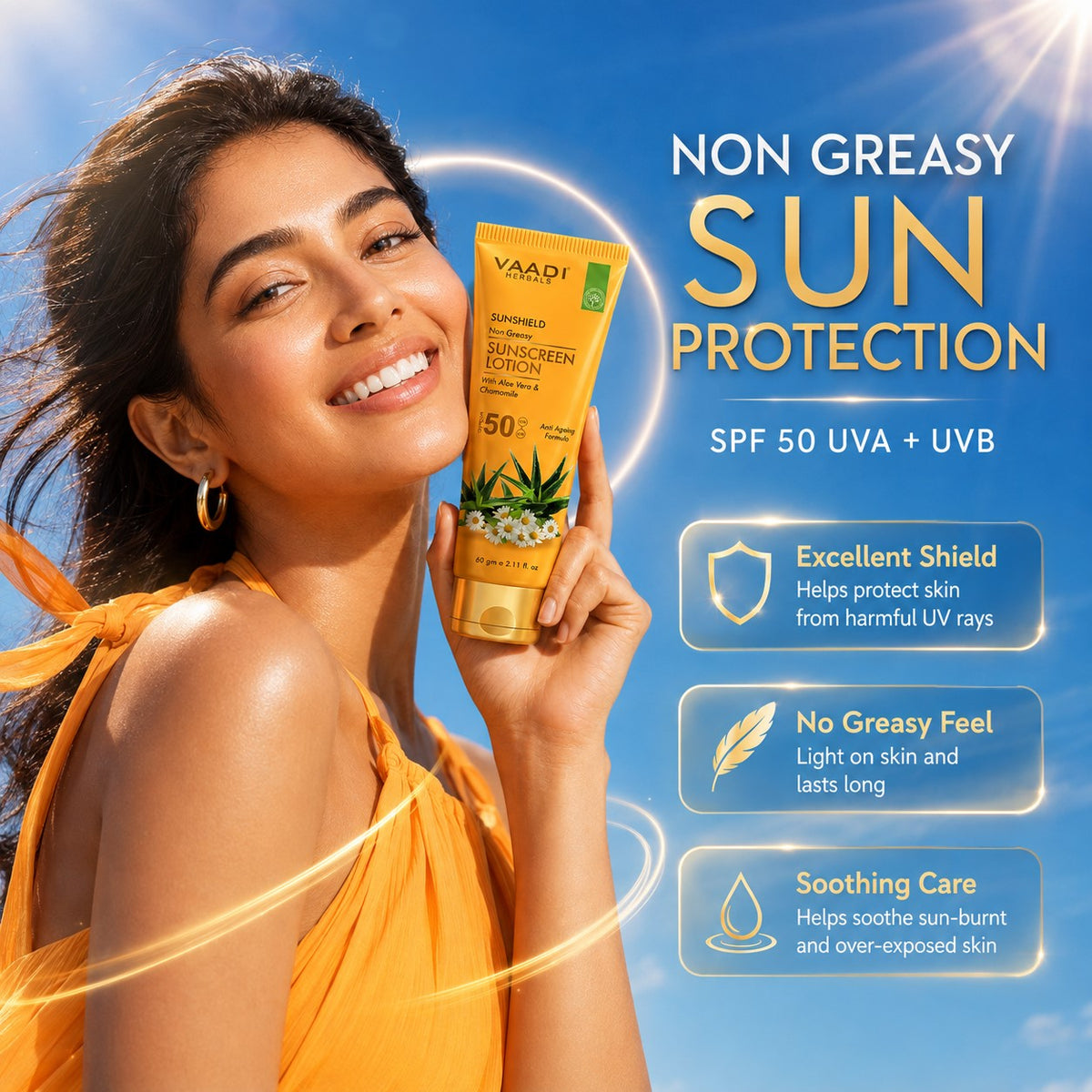 Pack of 3 Sunscreen Lotion SPF-50 with Aloe Vera & Chamomile (110 ml x 3)