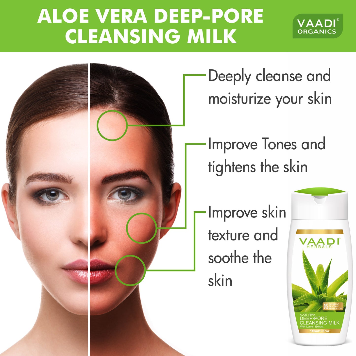 Pack of 3 ALOEVERA DEEP PORE CLEANSING MILK with Lemon extract (110 ml x 3)