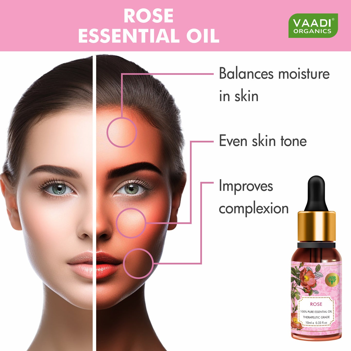 Rose Essential Oil - Improves Complexion, Evens Skin Tone - 100% Pure Therapeutic Grade (10 ml)