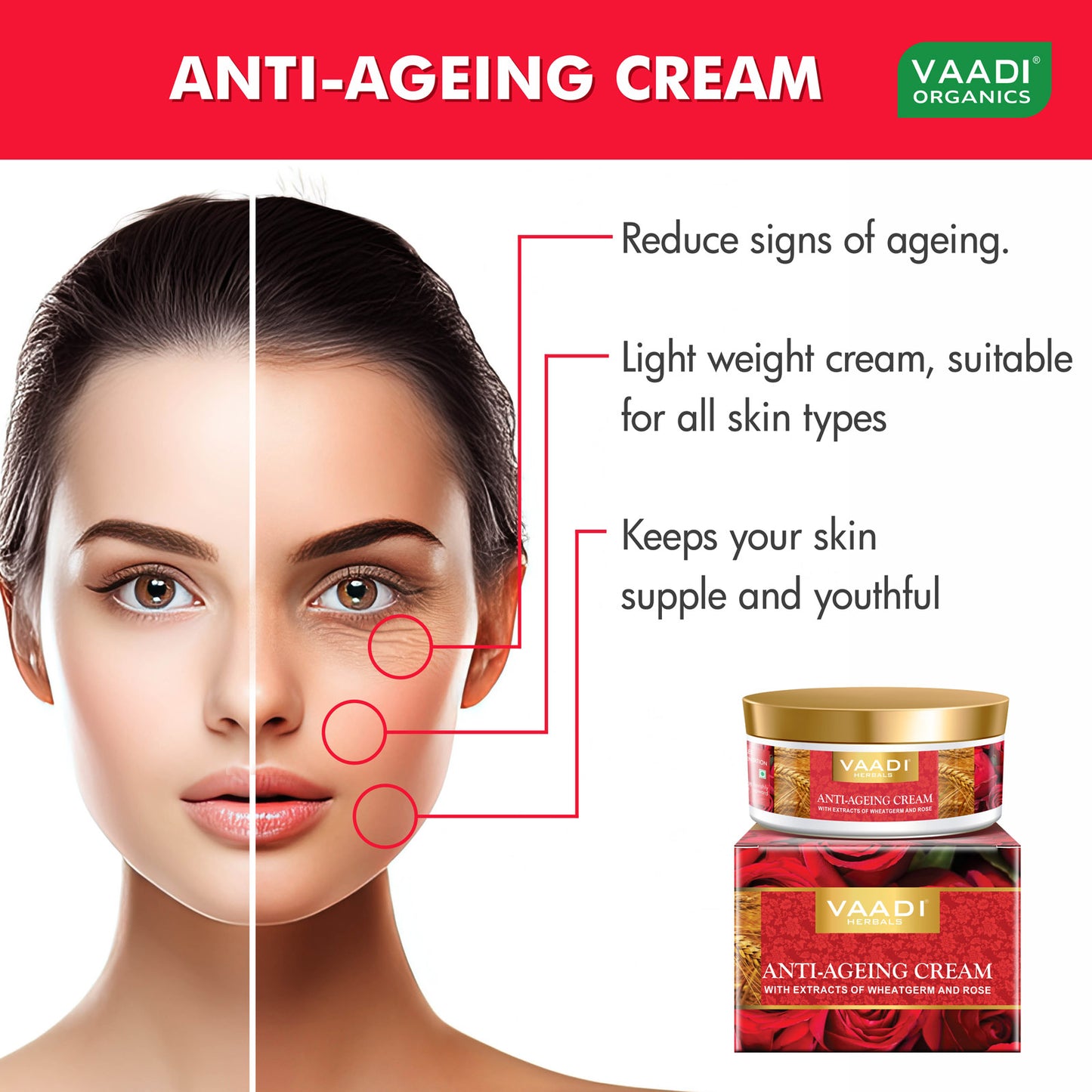 Pack of 3 Anti Ageing Cream with extracts of Almonds, Wheatgerm and Rose (150 gms x 3)