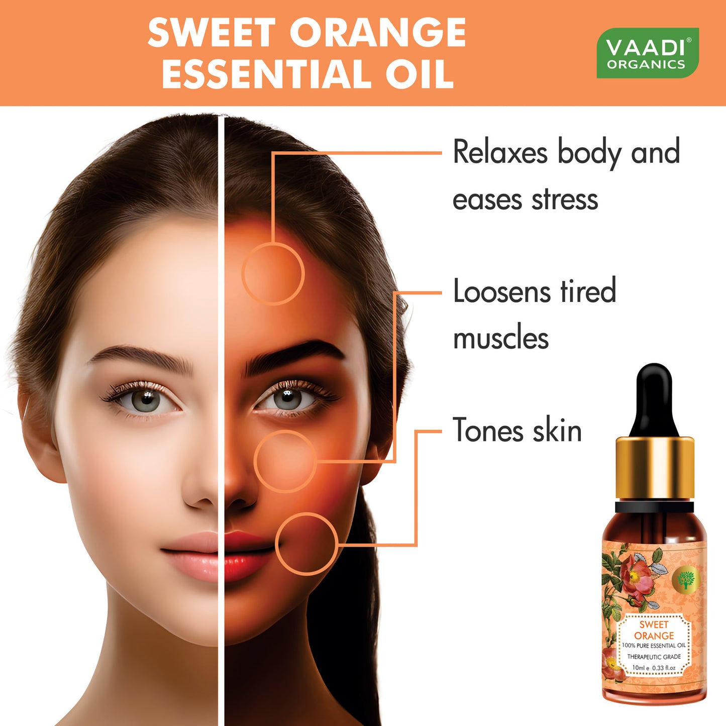 Sweet Orange Essential Oil - Vitamin C Reduces Hairfall, Improves Skin Complexion, Enhances Mood, Loosens Tired Muscles - 100% Pure Therapeutic Grade (10 ml)