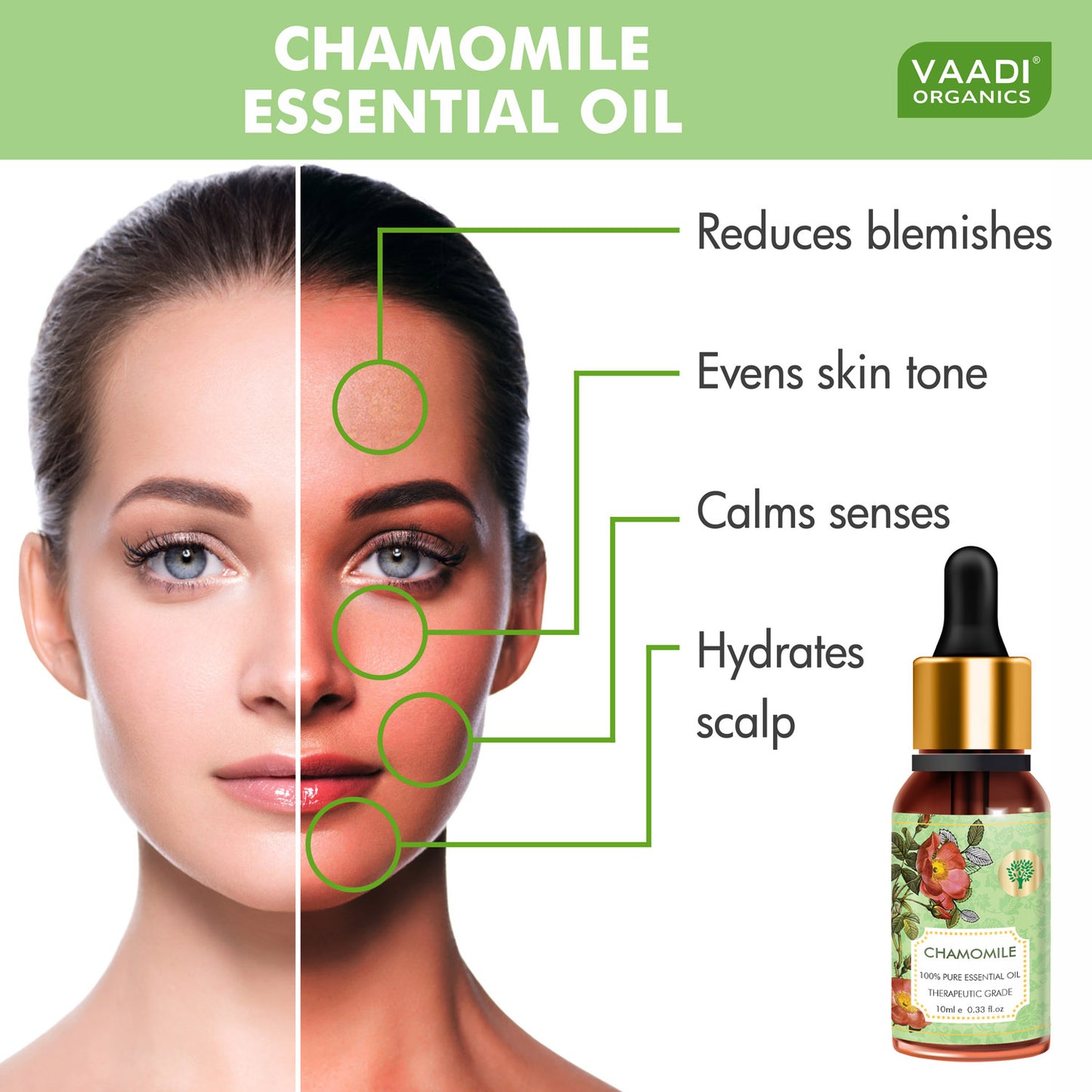 Chamomile Essential Oil - Reduces Blemishes, Evens Skin Tone - Relieves Stress, Better Sleep - 100% Pure Therapeutic Grade (10 ml)