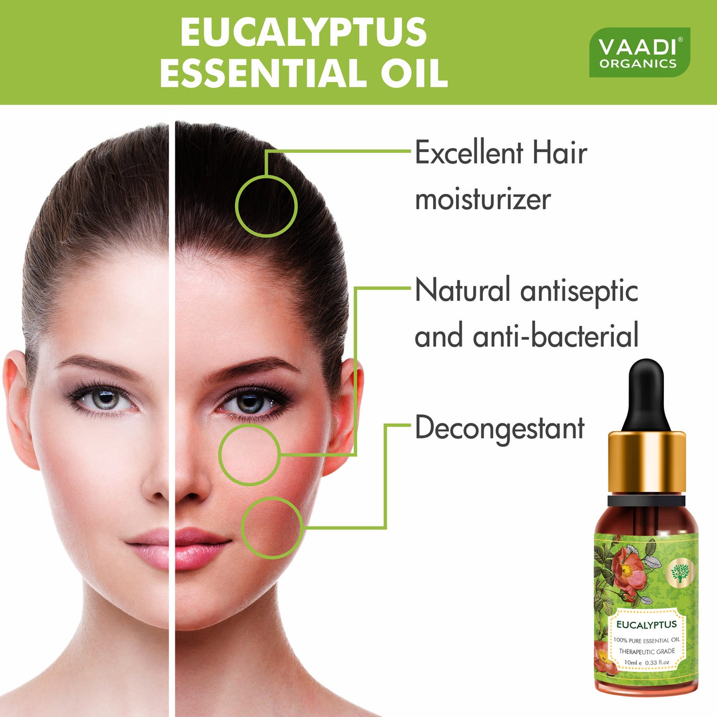 Eucalyptus Essential Oil - Prevents Hairfall, Acne, Soothing & Cool Fragrance - 100% Pure Therapeutic Grade (10 ml)