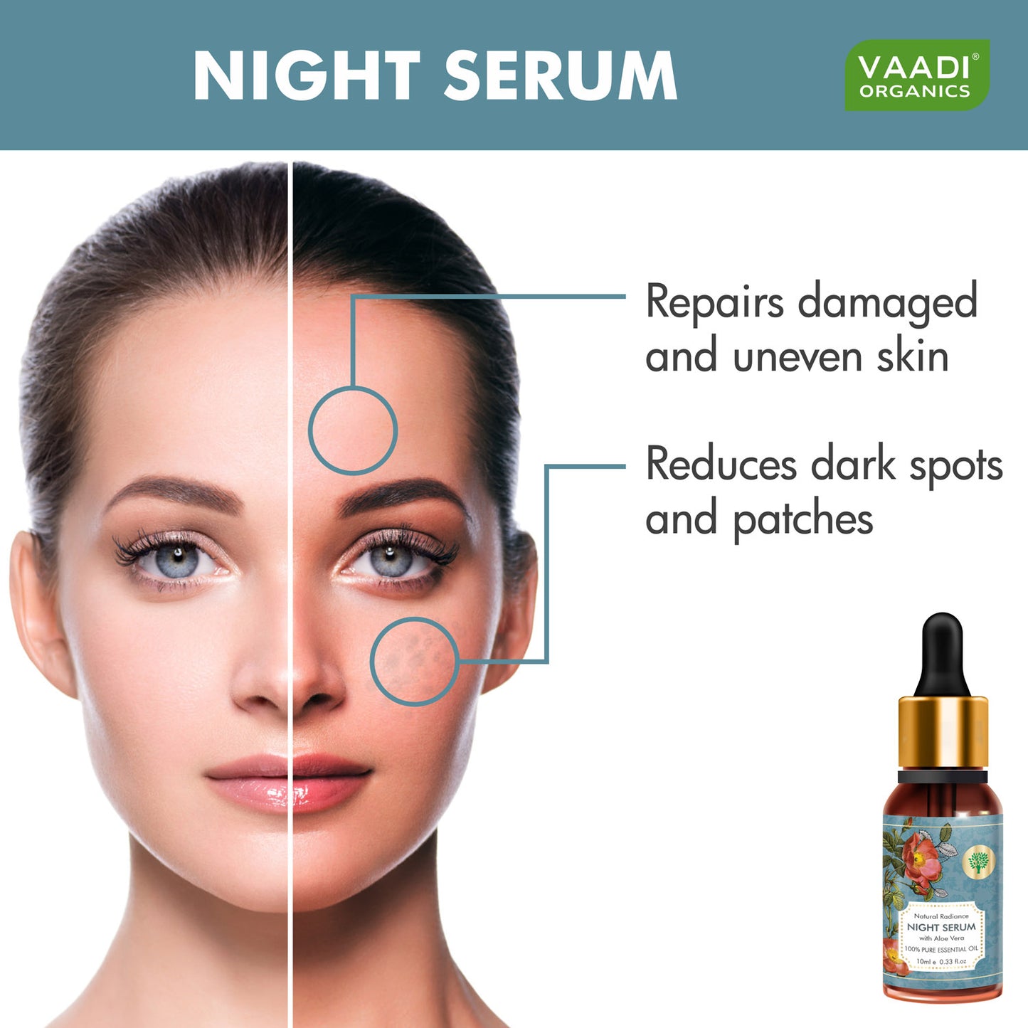 Natural Radiance Night Serum with Aloe Vera - Reduces Dark Spots & patches, Repairs Damaged & Uneven Skin (10 ml)