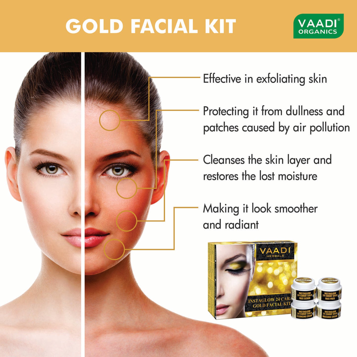 Gold Facial Kit - 24 Carat Gold Leaves, Marigold & Wheatgerm Oil, Lemon Peel Extract (70 gms)