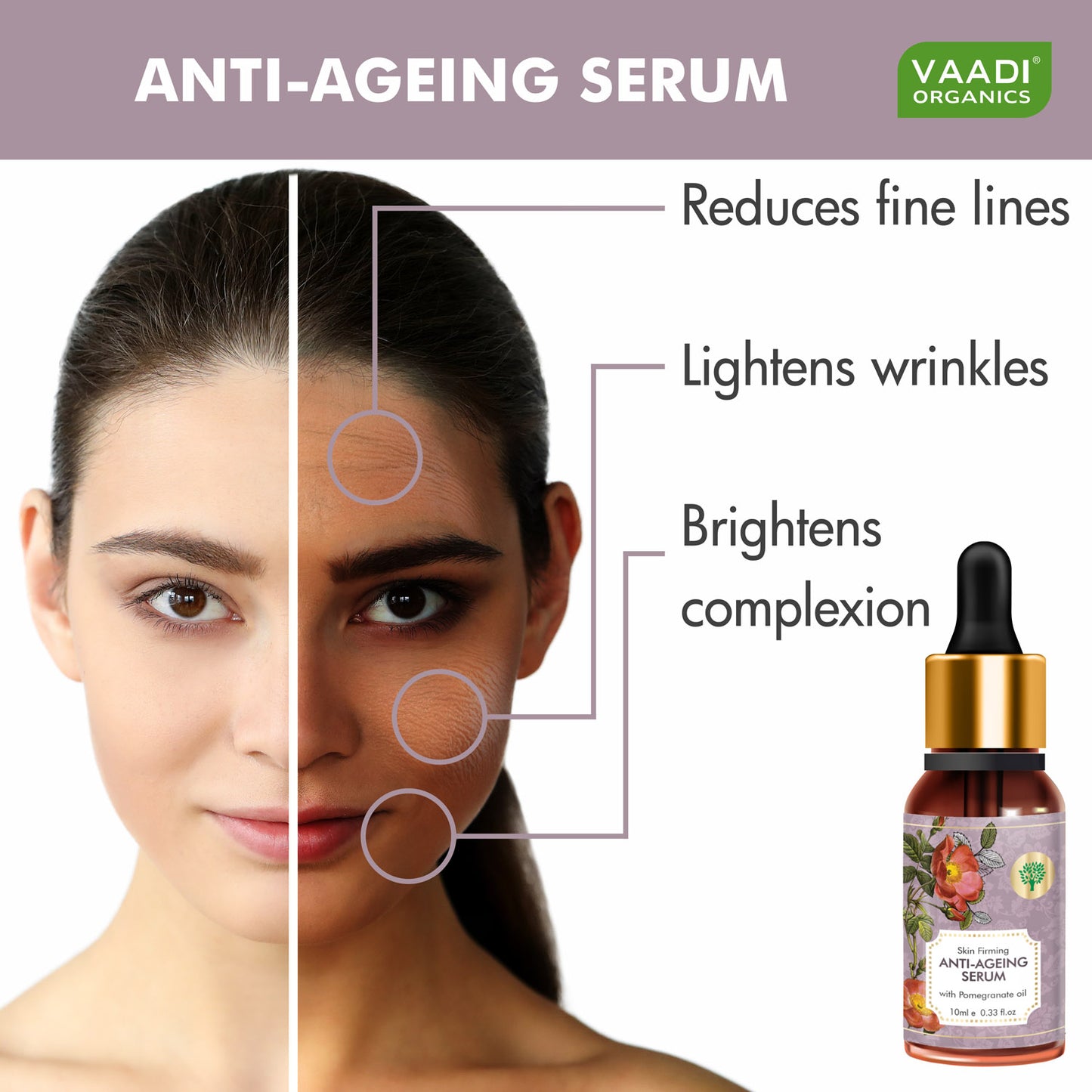 Vitamin E Anti Ageing Serum with Pomegranate Oil - Reduces Fine Lines, Lightens Wrinkles & Brightens Complexion (10 ml)