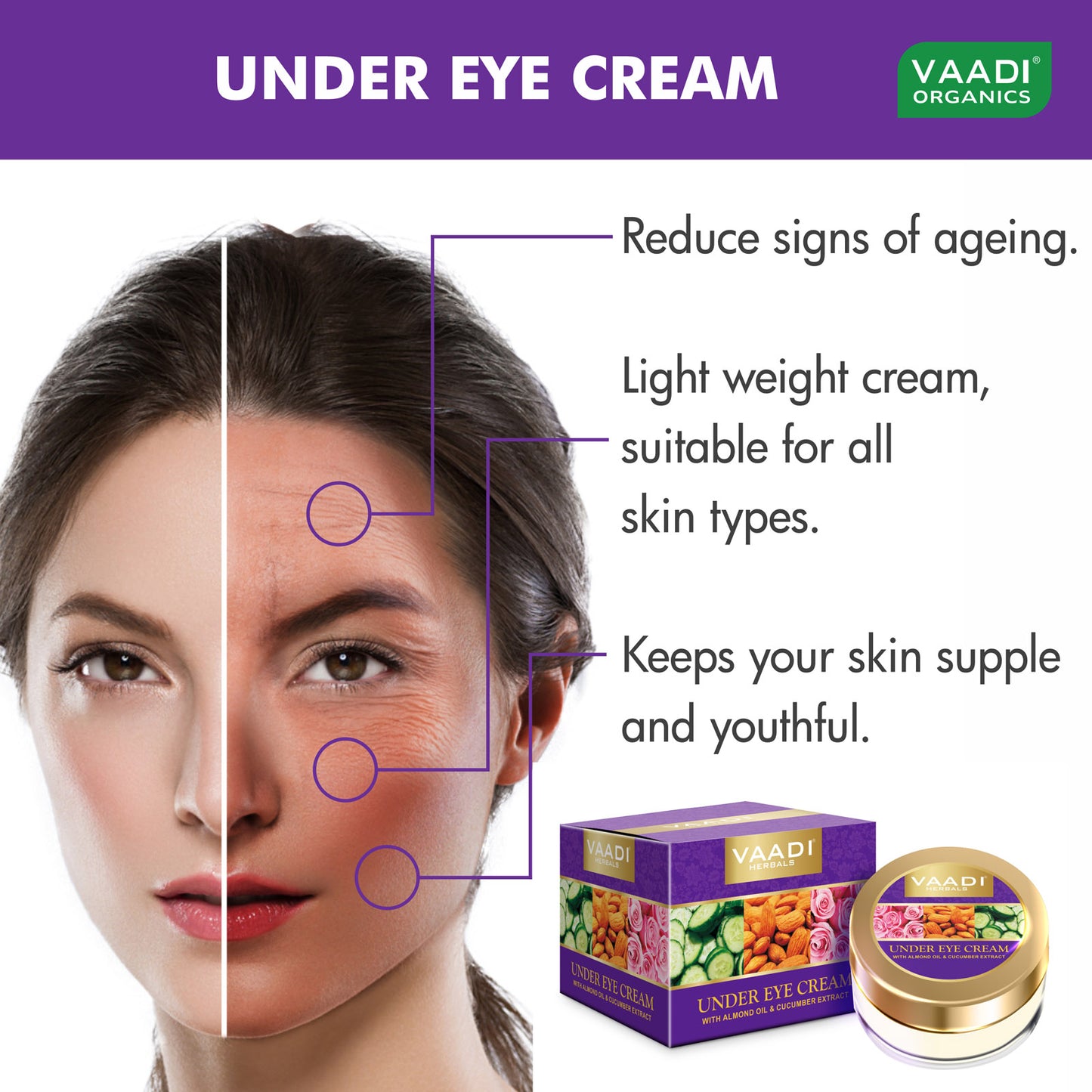 Pack of 3 Under Eye Cream - Almond Oil & Cucumber extract (30 gms x 3)