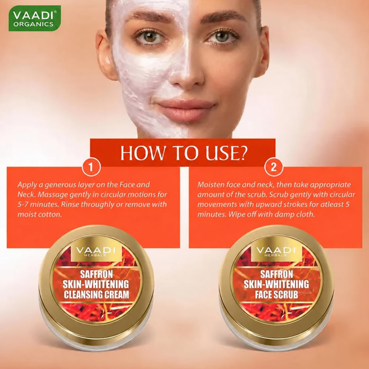Saffron Skin Whitening Facial Kit with Sandalwood oil, Orange Peel, Lemongrass & Shea Butter - Lightens Skin Tone (110 gms/3.88 oz)