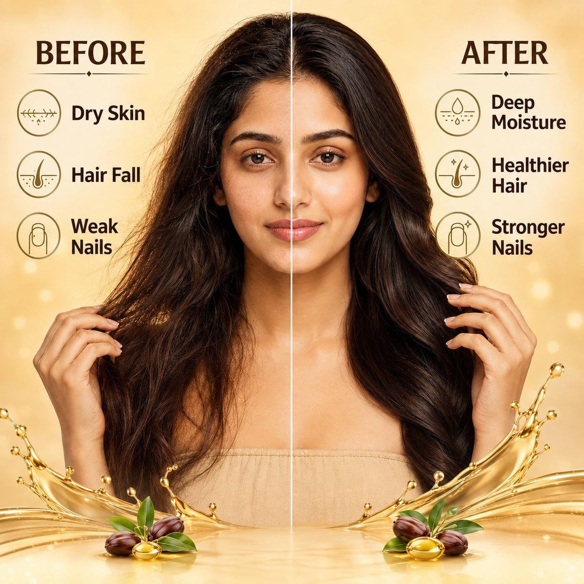 Cold Pressed Rosehip Seed Jojoba Oil with Vitamin B3-For Hair, Skin & Nails-Jojoba Oil Promotes Hair Growth-Skin Moisturisation-Anti Hair-Fall-For All Types of Skin & Hair-250ml