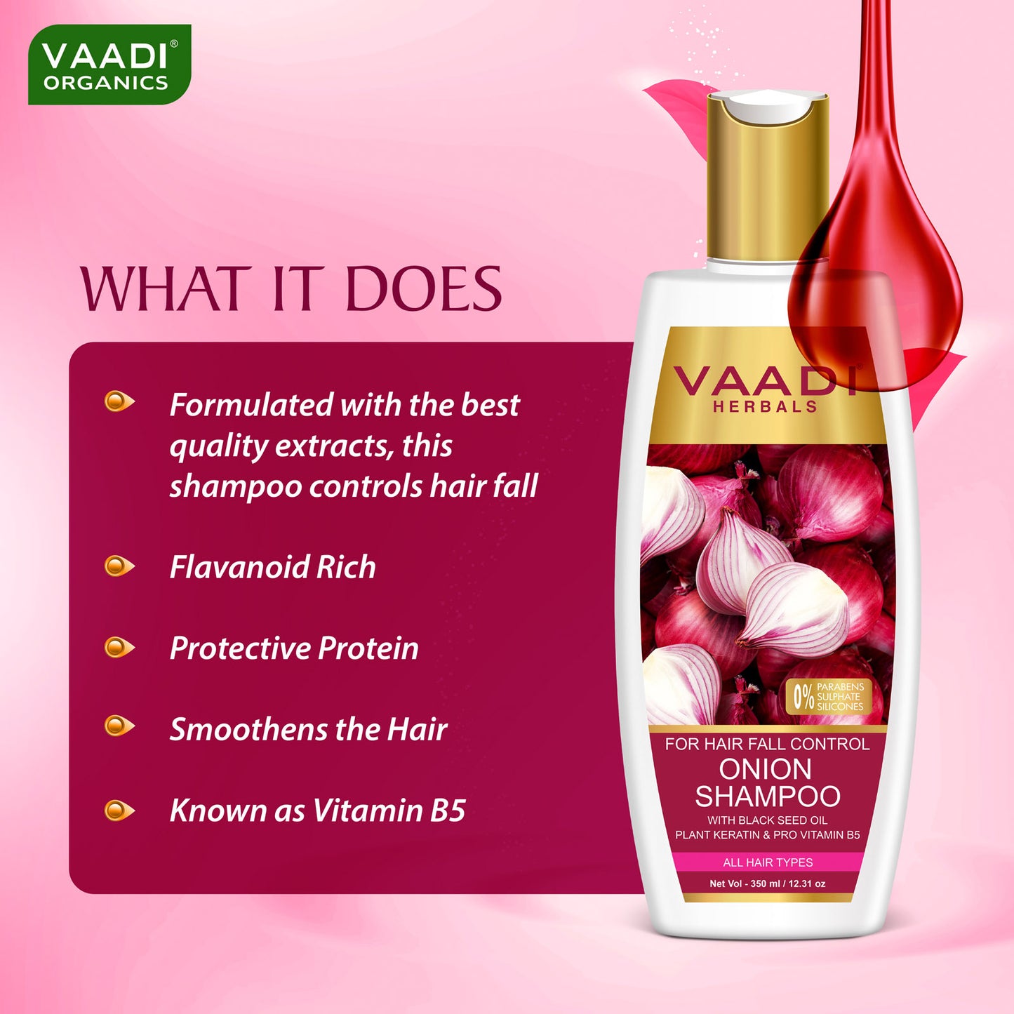 Onion Shampoo with Black Seed Oil, Plant Keratin & PRO Vitamin B5 (350 ml)