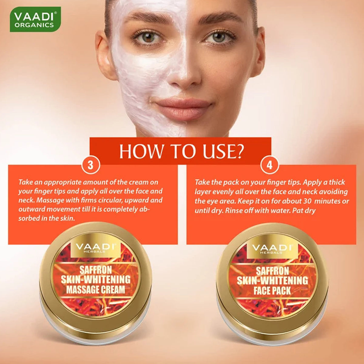 Saffron Skin Whitening Facial Kit with Sandalwood oil, Orange Peel, Lemongrass & Shea Butter - Lightens Skin Tone (110 gms/3.88 oz)