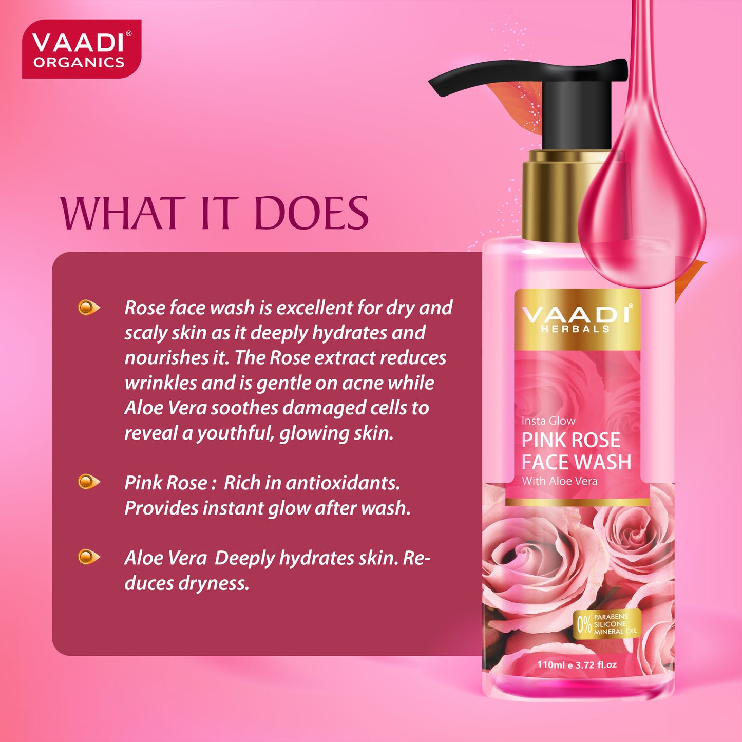 Insta Glow Pink Rose Face wash with Aloe vera extract ( 110 ml)