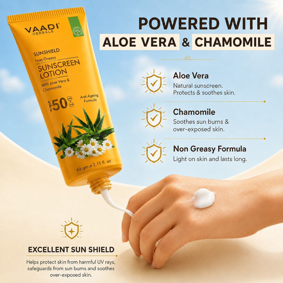 Pack of 3 Sunscreen Lotion SPF-50 with Aloe Vera & Chamomile (110 ml x 3)