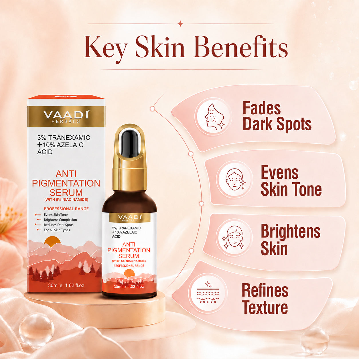 3%Tranexamic and 10% Azelaic Acid Anti Pigmentation Serum with 5% Niacinamide| Brighter Complexion| Reduces Dark Spots| Soothes Inflammation|Fades Hyper pigmentation| For All Skin Types| 30ml