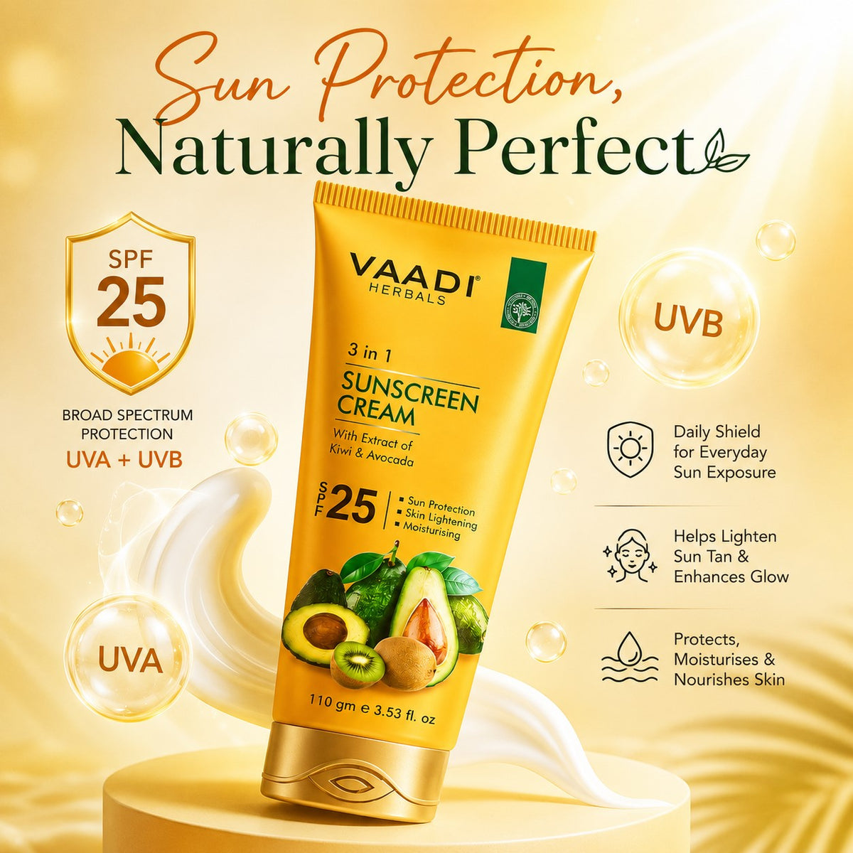 Sunscreen Cream SPF-25 with Extracts of Kiwi & Avocado (110 gms)