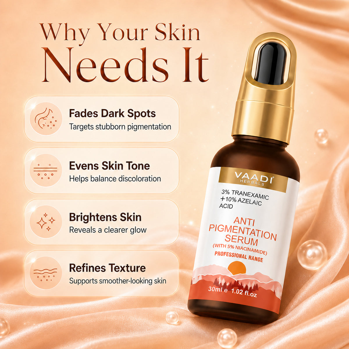 3%Tranexamic and 10% Azelaic Acid Anti Pigmentation Serum with 5% Niacinamide| Brighter Complexion| Reduces Dark Spots| Soothes Inflammation|Fades Hyper pigmentation| For All Skin Types| 30ml