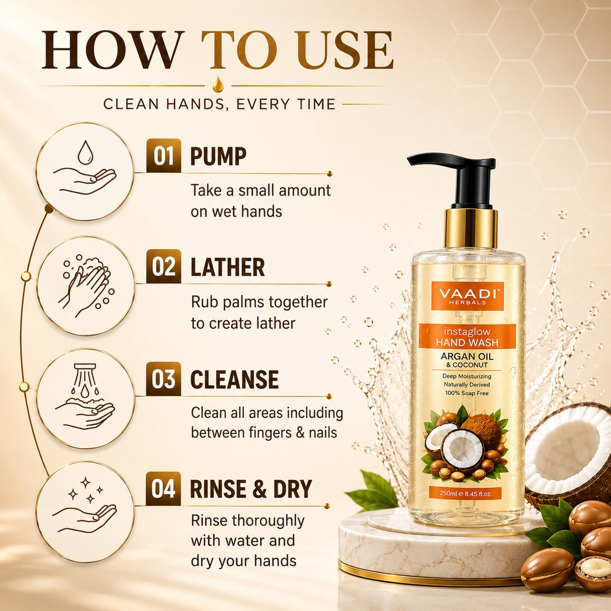 Instaglow Argan Oil & Coconut Hand Wash (250 ml)
