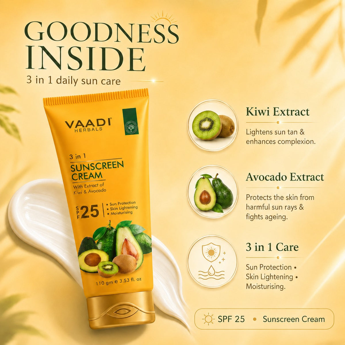 Sunscreen Cream SPF-25 with Extracts of Kiwi & Avocado (110 gms)