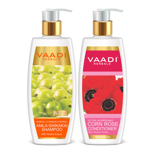 Amla Shikaki Shampoo - Hairfall & Damage Control with Corn Rose Conditioner ( 350 ml x 2)